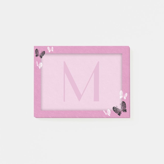 Butterfly Monogram on Pink Post-it Notes (Front)