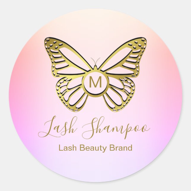 Butterfly Monogram Rainbow Gradient Lash Shampoo Classic Round Sticker (Front)