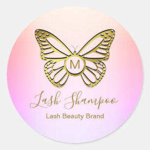 Butterfly Monogram Rainbow Gradient Lash Shampoo Classic Round Sticker