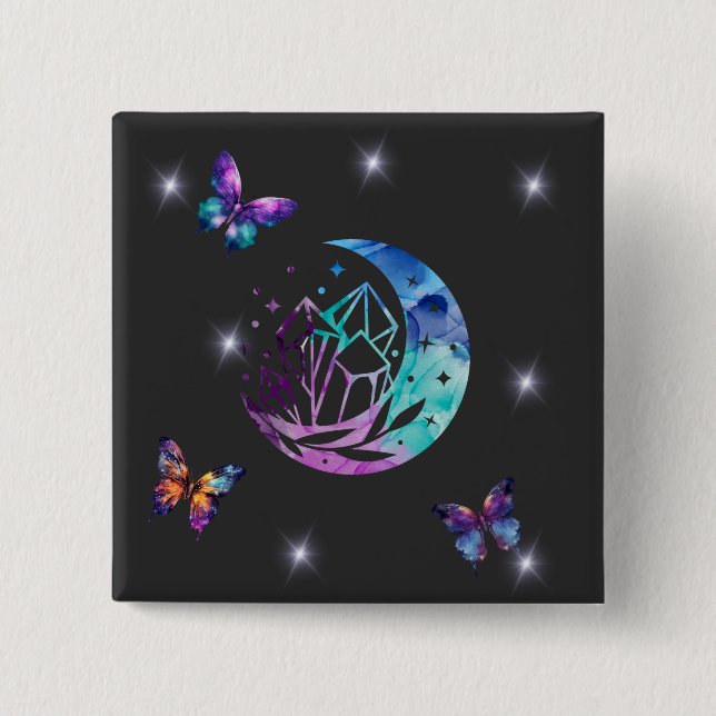 Butterfly, Moon, and Crystals 15 Cm Square Badge (Front)