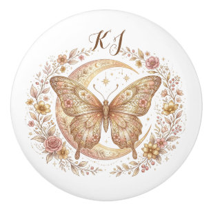 Butterfly Moon Floral Gold Personalised Design Ceramic Knob