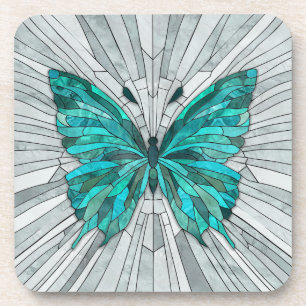 Butterfly Mosaic -Emerald Green and Grey Coaster