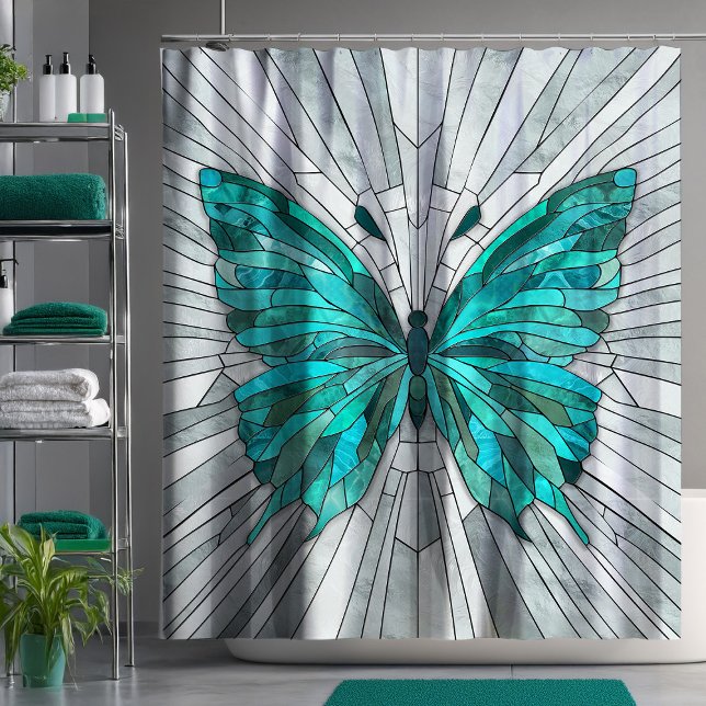 Butterfly Mosaic -Emerald Green and Grey Shower Curtain (Creator Uploaded)