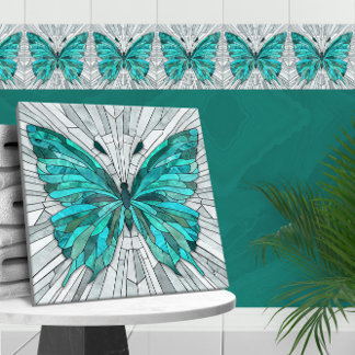 Butterfly Mosaic -Emerald Green and Grey Tile