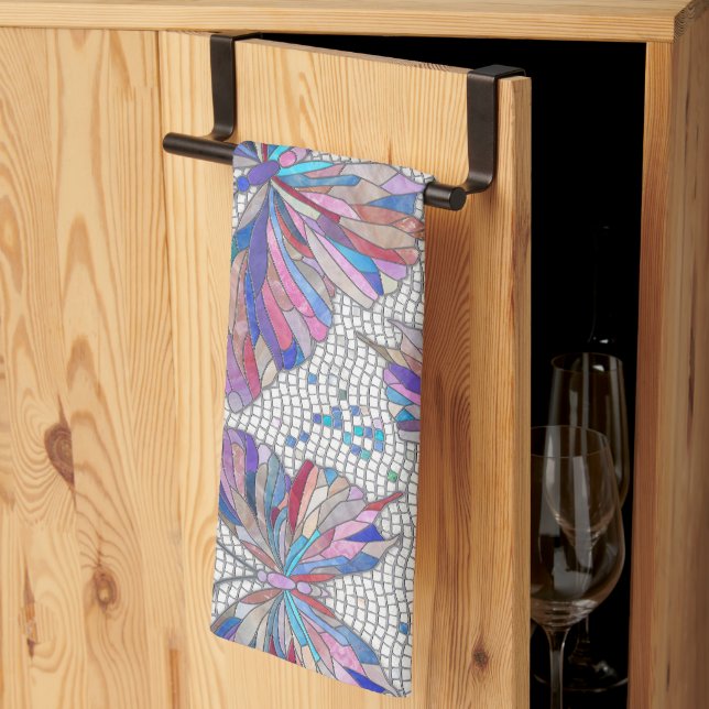 Butterfly Mosaic Pattern - pastels Tea Towel (Thirds Fold)