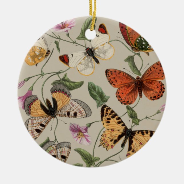 Butterfly Moth Nature Collection Drawing Ceramic Tree Decoration (Front)
