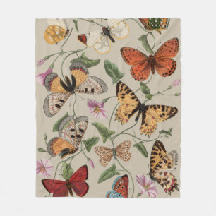 Butterfly Moth Nature Collection Drawing Fleece Blanket