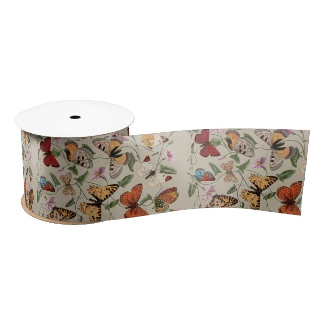 Butterfly Moth Nature Collection Drawing Satin Ribbon (Spool)