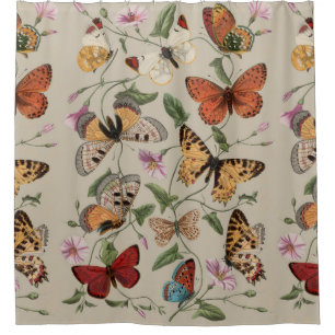 Butterfly Moth Nature Collection Drawing Shower Curtain