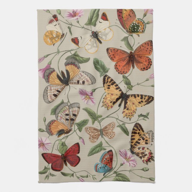 Butterfly Moth Nature Collection Drawing Tea Towel (Vertical)