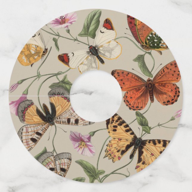 Butterfly Moth Nature Collection Drawing Wine Glass Tag (Front)