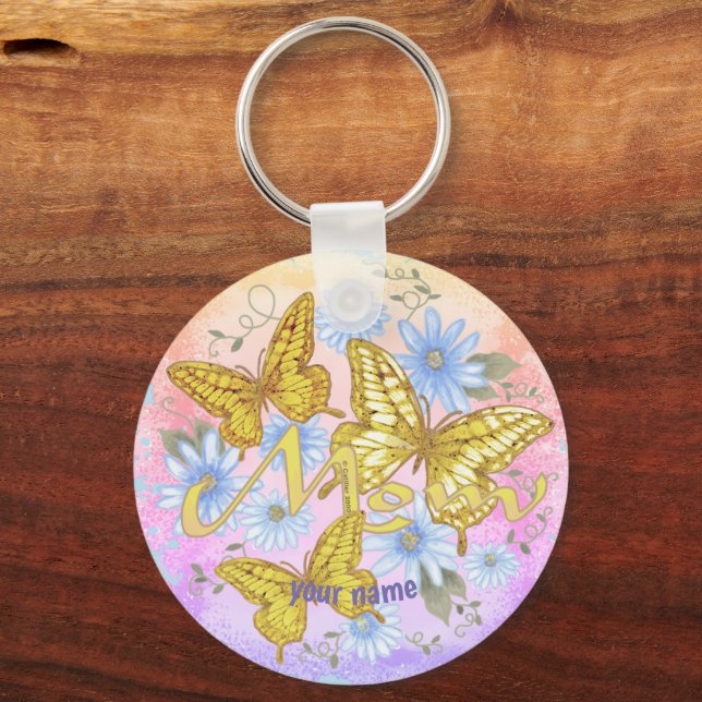 Butterfly Mum custom name Key Ring (Front)