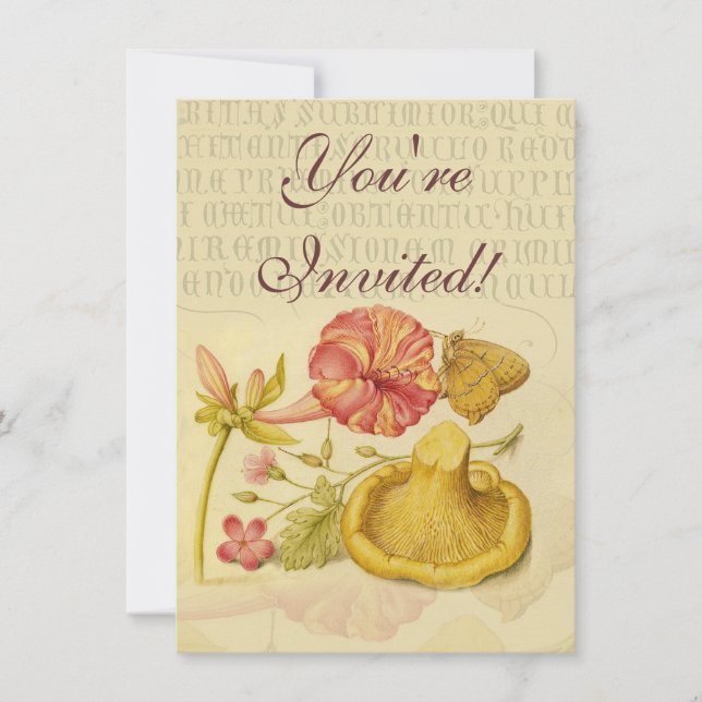 Butterfly Mushroom Flower Watercolor Painting Invitation (Front)