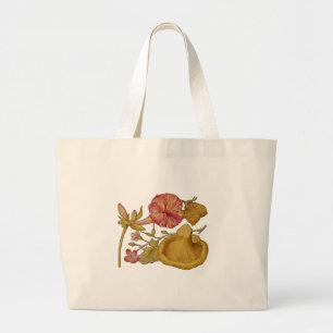 Butterfly Mushroom Flower Watercolor Painting Large Tote Bag