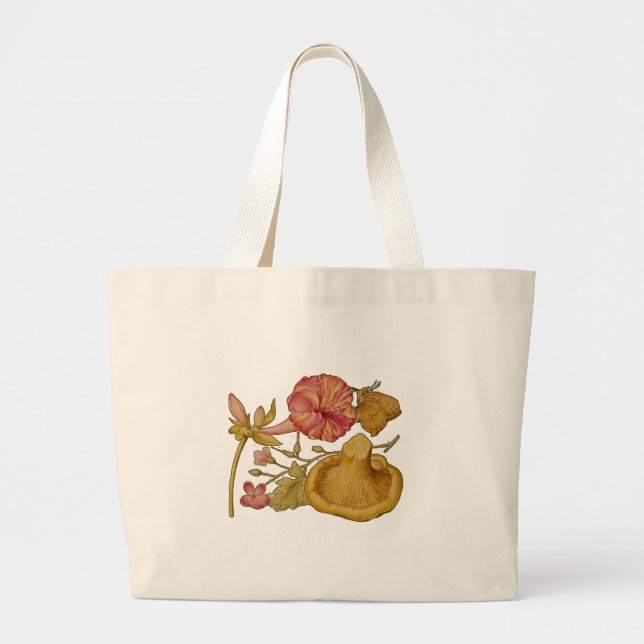 Butterfly Mushroom Flower Watercolor Painting Large Tote Bag (Front)