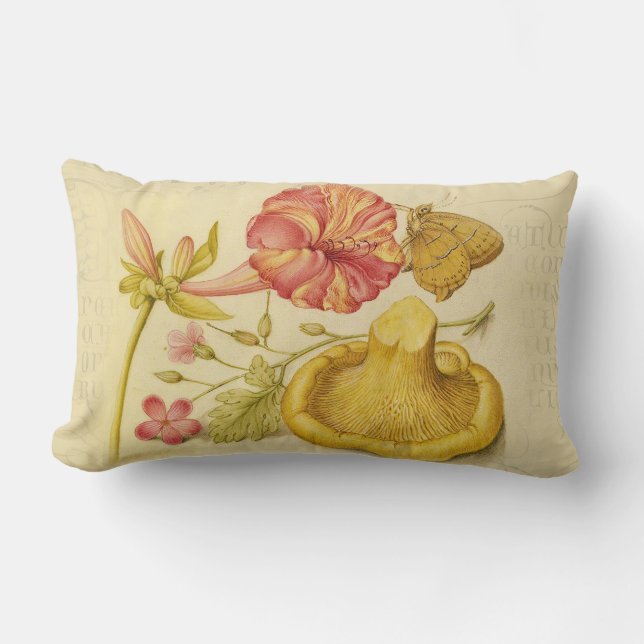 Butterfly Mushroom Flower Watercolor Painting Lumbar Cushion (Front)