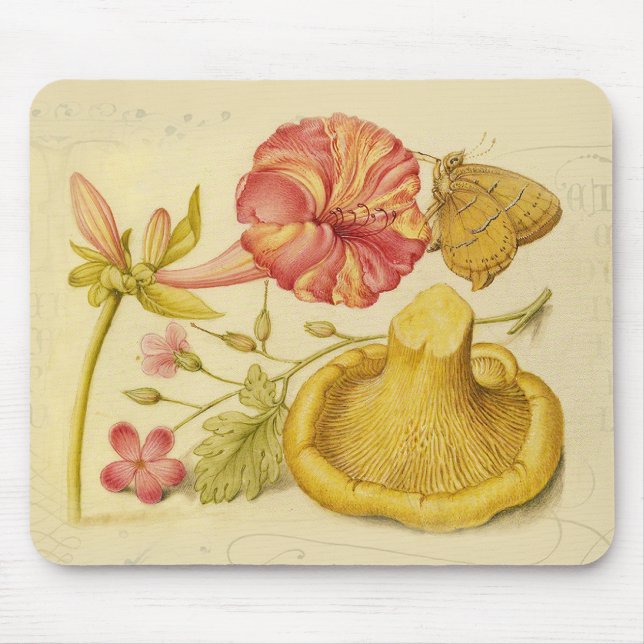 Butterfly Mushroom Flower Watercolor Painting Mouse Mat (Front)