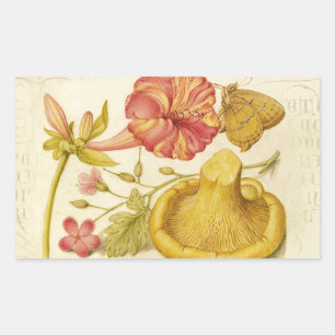 Butterfly Mushroom Flower Watercolor Painting Rectangular Sticker