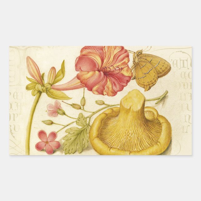 Butterfly Mushroom Flower Watercolor Painting Rectangular Sticker (Front)