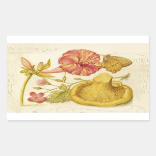 Butterfly Mushroom Flower Watercolor Painting Rectangular Sticker