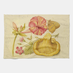 Butterfly Mushroom Flower Watercolor Painting Tea Towel