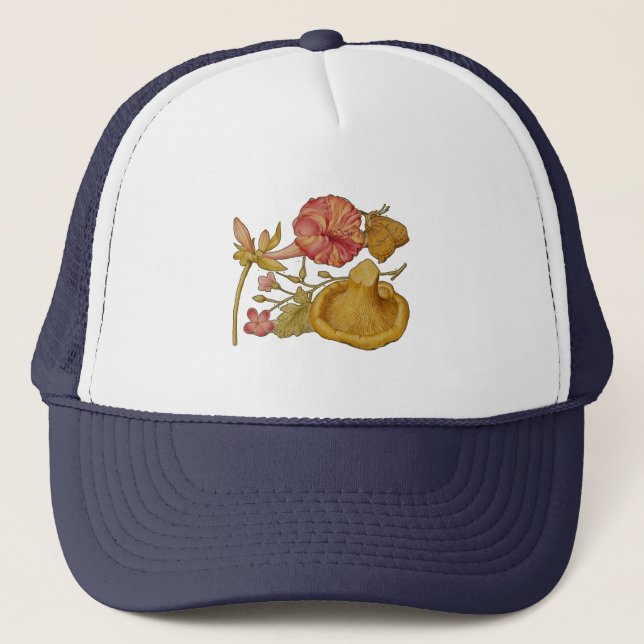 Butterfly Mushroom Flower Watercolor Painting Trucker Hat (Front)