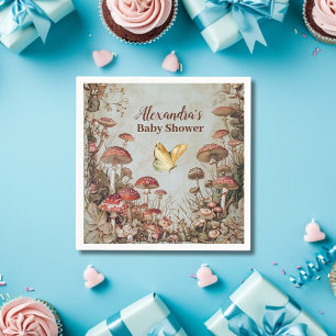 Butterfly Mushroom Woodland Nature Baby Shower Napkin