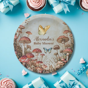 Butterfly Mushroom Woodland Nature Baby Shower Paper Plate
