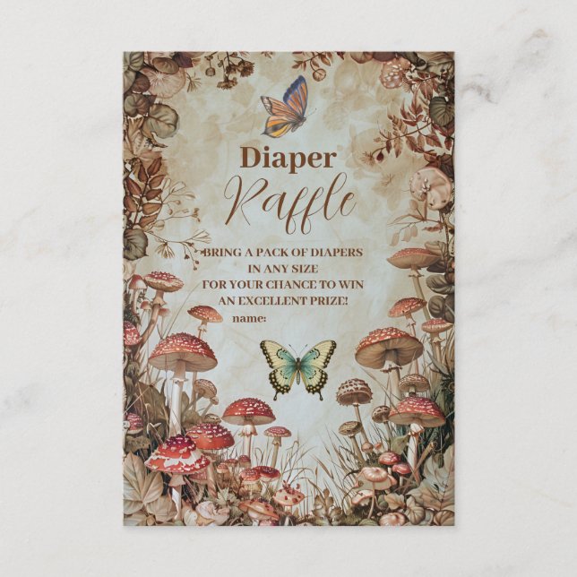 Butterfly Mushroom Woodland Nature Diapper Raffle Enclosure Card (Front)