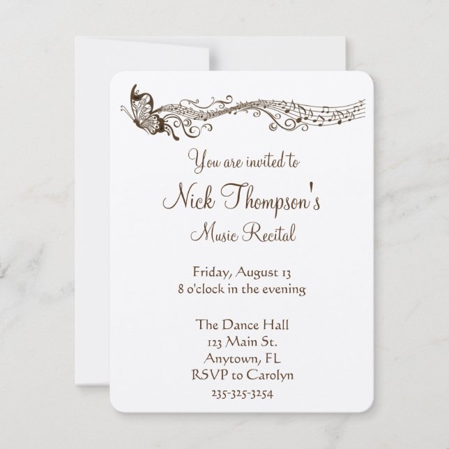 Butterfly Music Recital Invitation (Front)