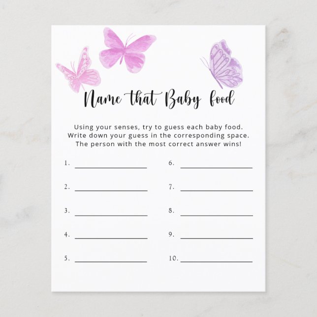 Butterfly - Name that baby food shower game (Front)