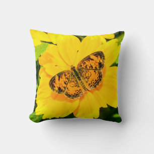 Butterfly Nature Bright Yellow Poly Throw Pillow