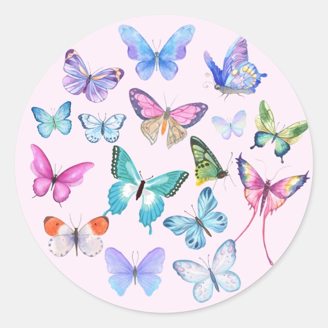 Butterfly, nature, spring, pink, bridal shower classic round sticker (Front)