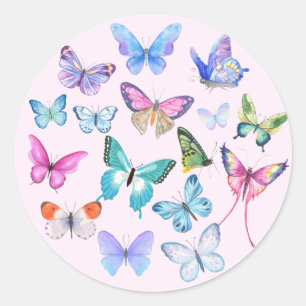 Butterfly, nature, spring, pink, bridal shower classic round sticker