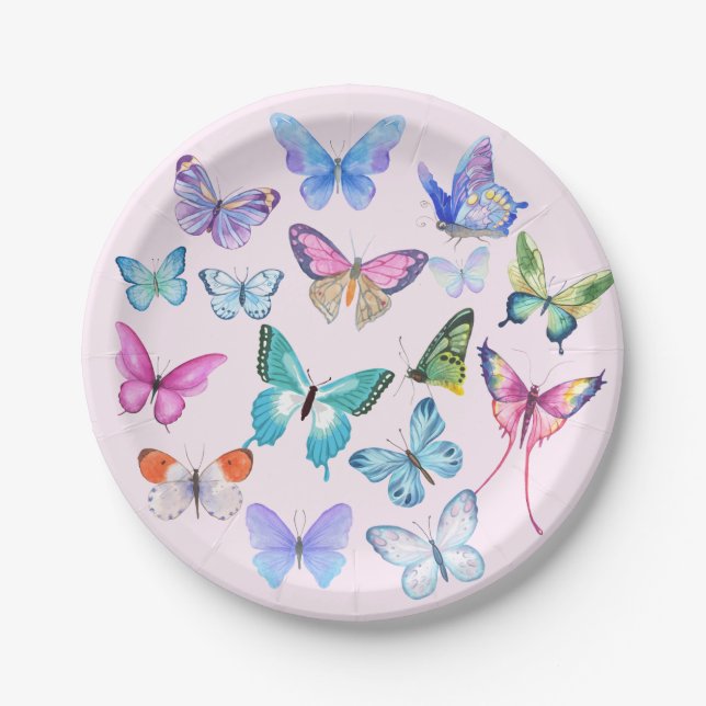 Butterfly, nature, spring, pink paper plate (Front)