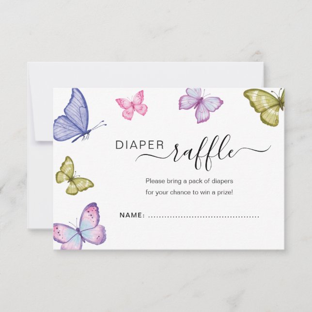 Butterfly Neutral Baby shower Diaper raffle card (Front)