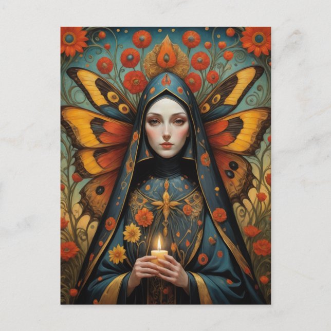 Butterfly Nun Holding Candle Postcard (Front)