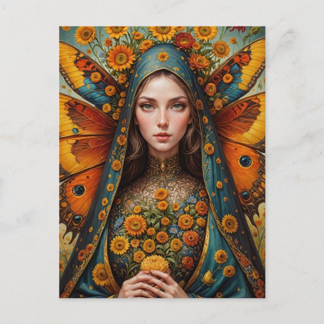 Butterfly Nun Holding Yellow Flower Postcard (Front)