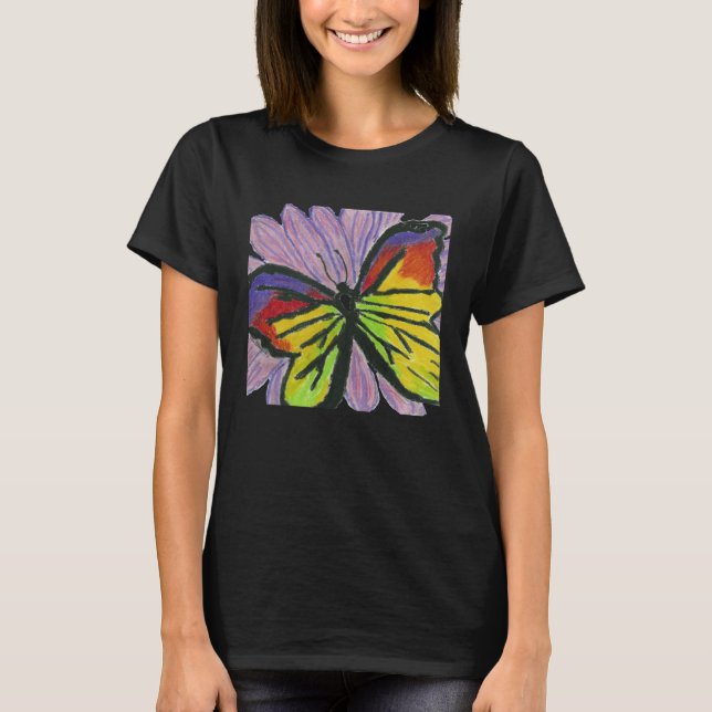 Butterfly on a Flower Hand Drawn T-Shirt (Front)