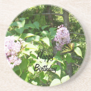 Butterfly on a Lilac Bush- Birthday Coaster