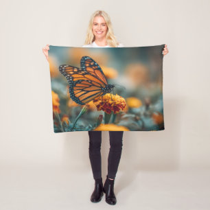 Butterfly on a Marigold Fleece Blanket