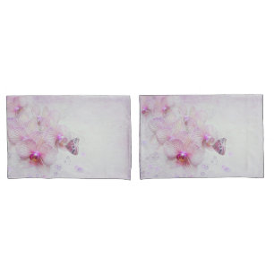 Butterfly On a Pink Orchid Blossom With Bubbles Pillowcase