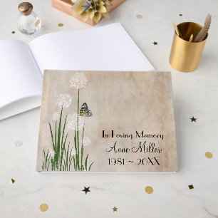 Butterfly on a Puff Flower Memorial Service Guest Book