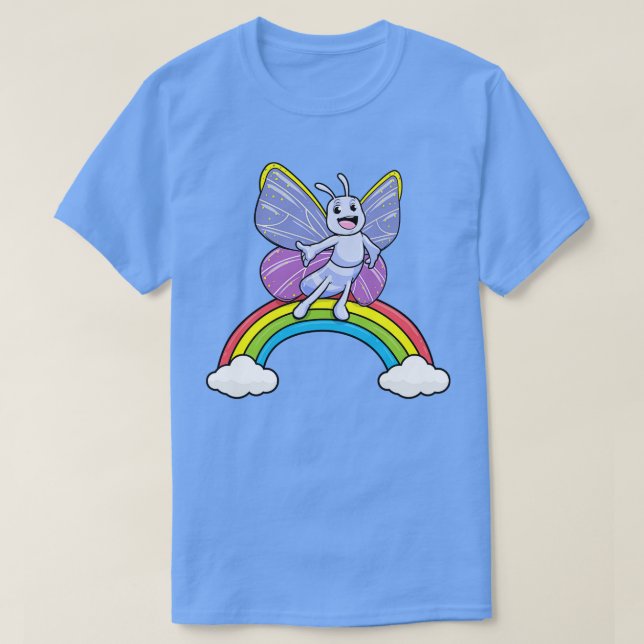 Butterfly on a rainbow with clouds T-Shirt (Design Front)