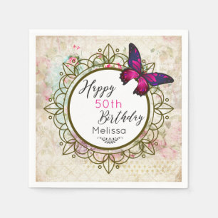 Butterfly on a Shabby Vintage Collage Birthday Napkin