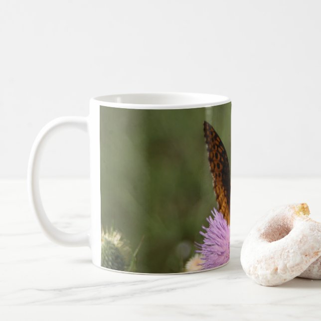 Butterfly on a thistle coffee mug (With Donut)