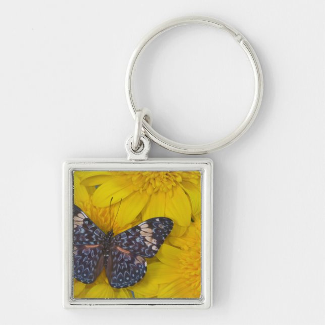 Butterfly on a Yellow Flower Key Ring (Front)