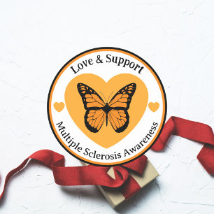 Butterfly on an Orange Heart MS Awareness Sticker