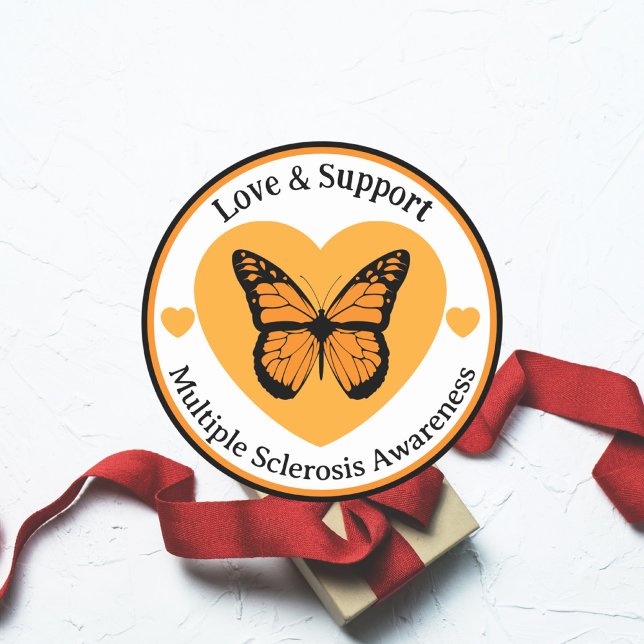 Butterfly on an Orange Heart MS Awareness Sticker (Creator Uploaded)