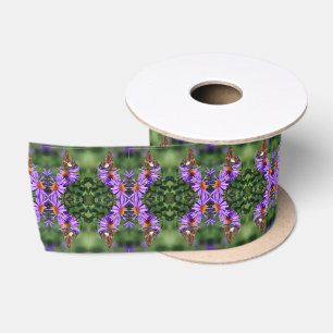 Butterfly On Aster Flower Abstract Satin Ribbon